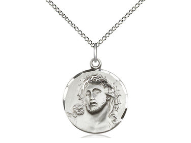 Sterling Silver Ecce Homo Pendant 3/4 x 3/4 inch on 18 inch curb chain - Bliss USA handcrafted Catholic jewelry