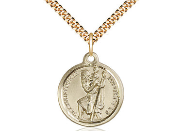 14kt Gold Filled St. Christopher Patron Saint Medal Necklace 7/8 x 3/4 inch on 24 inch Curb Chain by Bliss