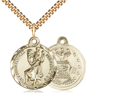14kt Gold Filled St. Christopher Air Force Patron Saint Medal Necklace 7/8 inch pendant 24 inch chain by Bliss