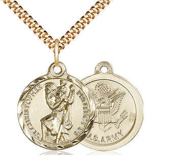 14kt gold filled St. Christopher Army patron saint medal necklace with 24 inch chain by Bliss