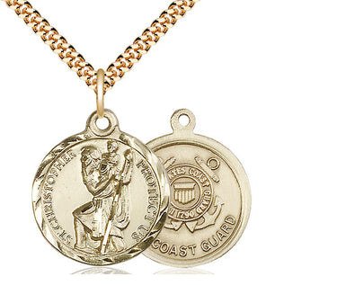 Gold Filled St Christopher Coast Guard Medal Necklace 7/8x3/4 inch 24 inch chain Bliss Manufacturing
