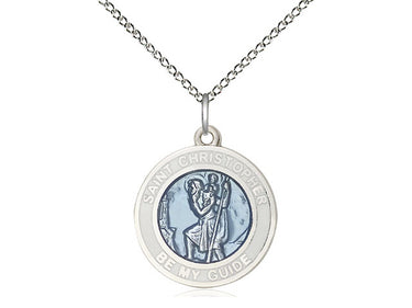Sterling Silver St. Christopher Patron Saint Medal Necklace 3/4 x 5/8 inches on 18 inch chain by Bliss Manufacturing