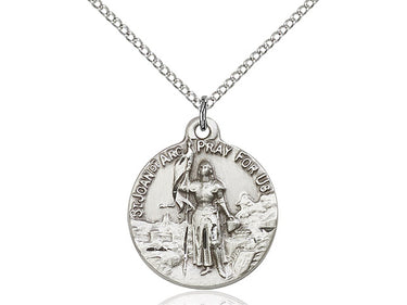 Sterling Silver St. Joan of Arc Patron Saint Medal Necklace 7/8 x 3/4 inches 18 inch chain Bliss