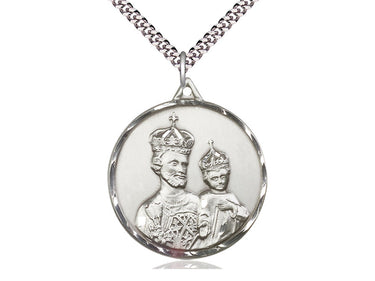 Large Sterling Silver St. Joseph Patron Saint Medal Necklace 1 3/8 x 1 1/4 inches 24 Inch Chain USA Made by Bliss