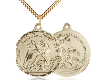 14kt Gold Filled St. Michael the Archangel Medal Necklace 1 3/8 x 1 1/4 inches with 24 inch Curb Chain by Bliss