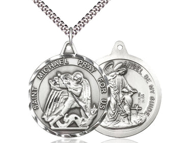 Sterling Silver St. Michael the Archangel Medal Necklace 1 3/8 x 1 1/4 inches with 24 inch Curb Chain by Bliss