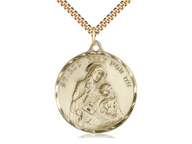 Large 14kt Gold Filled St. Ann Patron Saint Medal Necklace 1 3/8 x 1 1/8 inch with 24 inch chain by Bliss Manufacturing