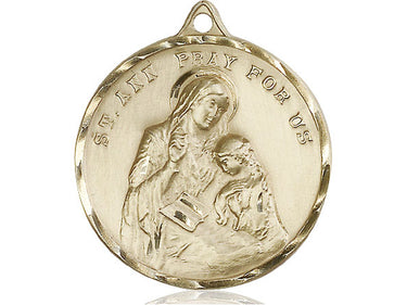 14kt Solid Gold St. Ann Patron Saint Medal Pendant 1 3/8 x 1 1/8 inch Handcrafted by Bliss
