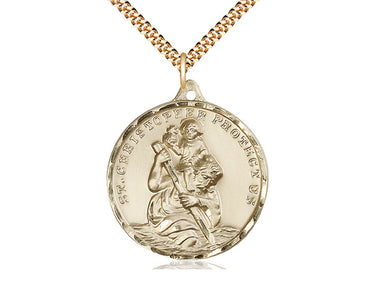Large 14kt Gold Filled St. Christopher Patron Saint Medal Necklace 1 3/8 x 1 1/8 inch on 24 inch Chain by Bliss