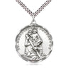 Large sterling silver St. Christopher patron saint medal necklace 1 3/8 x 1 1/8 inches with 24 inch chain by Bliss