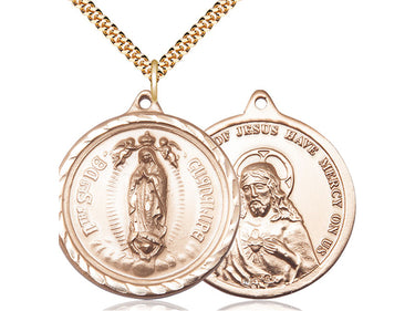 14kt Gold Filled Large Our Lady of Guadalupe Medal Necklace 1 3/8 x 1 1/4 inches on 24 inch chain by Bliss Manufacturing
