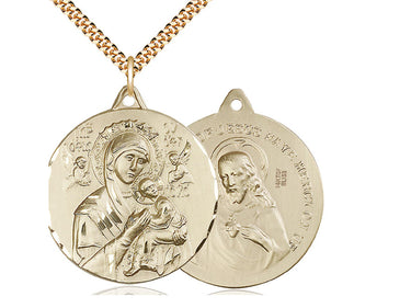 14kt Gold Filled Our Lady of Perpetual Help Medal Necklace 1 3/8 inch x 1 1/4 inch Large 24 inch Chain Bliss