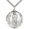 Large Sterling Silver St. Jude Patron Saint Medal Necklace 1 1/4 x 1 1/8 inches 24 Inch Chain USA Made by Bliss