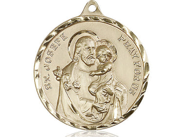 14kt Solid Gold Large St. Joseph Patron Saint Medal Pendant 1 3/8 x 1 1/8 handcrafted by Bliss