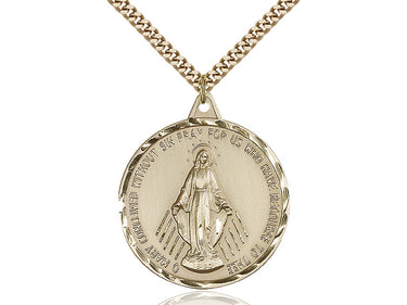 Large 14kt Gold Filled Miraculous Medal Necklace 1 3/8 x 1 1/4 inches with 24 inch chain by Bliss Manufacturing