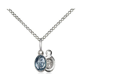 Small sterling silver Miraculous Medal Our Lady necklace 1/4 x 1/8 pendant 18 inch chain USA made Bliss