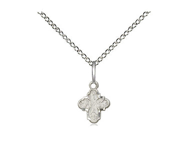 Sterling Silver Small 4-Way Medal Catholic Necklace 3/8 x 1/4 inches with 18 inch Chain by Bliss