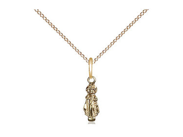 Small 14kt Gold Filled Infant of Prague Catholic necklace with 3/8 inch pendant on 18 inch chain, handcrafted by Bliss Manufacturing USA