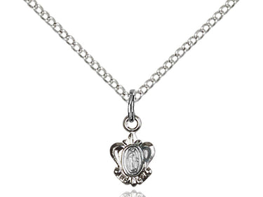 Small Sterling Silver Miraculous Medal Necklace 3/8 inch by 1/4 inch on 18 inch chain handcrafted by Bliss Manufacturing USA