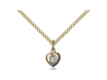 Small 14kt Gold Filled Miraculous Heart Medal Necklace 1/4 x 1/8 inch with 18 inch chain handcrafted by Bliss