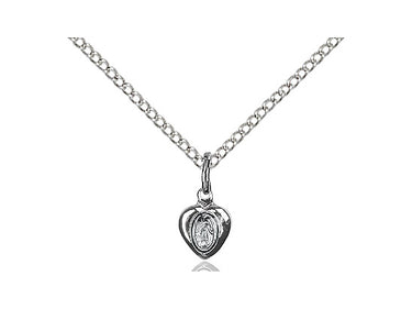 Small Sterling Silver Miraculous Medal Heart Pendant Necklace 1/4 x 1/8 with 18 inch Chain by Bliss