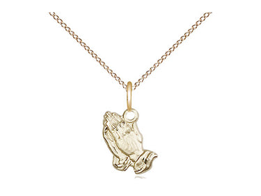 14kt Gold Filled Small Catholic Praying Hands Pendant Necklace 3/8 inch with 18 inch chain by Bliss