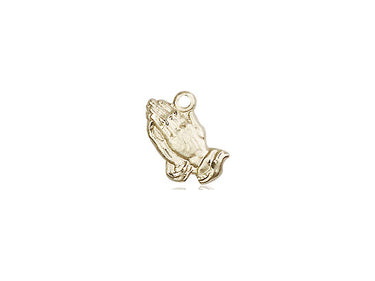 14kt solid gold small Catholic Praying Hands pendant medal 3/8 inch handcrafted USA by Bliss