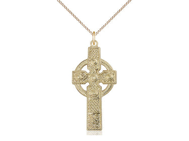 14kt gold filled Kilklispeen Celtic cross necklace, 1 3/8 x 5/8 inch pendant, 18 inch chain, Bliss
