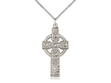 Large sterling silver Kilklispeen Celtic cross necklace 1 3/8 x 5/8 inches with 18 inch chain handcrafted by Bliss USA