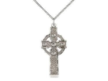 Sterling Silver Large Kilklispeen Cross Necklace 1 3/8 x 5/8 inch pendant on 18 inch curb chain by Bliss