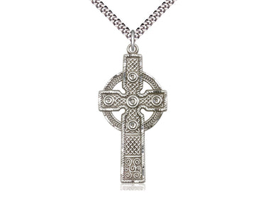 Sterling silver extra large Catholic cross necklace 1 7/8 inch pendant with 24 inch chain by Bliss