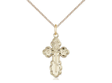 14kt Gold Filled St. Olga Byzantine Cross Necklace Medium Size 7/8 inch by Bliss Manufacturing USA