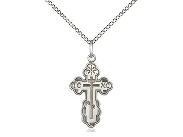 Sterling Silver St. Olga Cross Necklace 7/8 inch pendant on 18 inch curb chain by Bliss Manufacturing