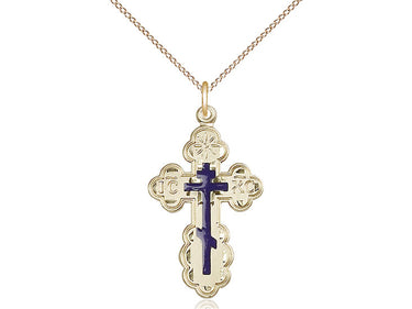 14kt Gold Filled St. Olga Byzantine Cross Necklace Medium Size 1 1/8 inch by Bliss Manufacturing USA