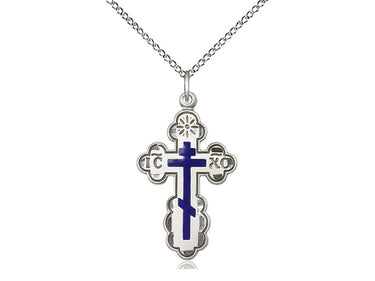 Sterling Silver St. Olga Cross Necklace 1 1/8 inch by 5/8 inch pendant on 18 inch chain by Bliss