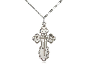 Sterling Silver St. Olga Cross Necklace 1 1/8 inch by 5/8 inch pendant on 18 inch chain by Bliss