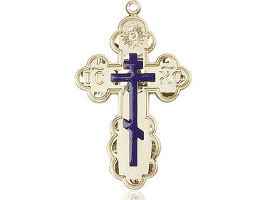 14kt solid gold St. Olga cross pendant, 1 3/8 x 7/8 inches, handcrafted by Bliss Manufacturing USA