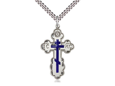 Sterling silver St. Olga cross necklace, 1 3/8 x 7/8 inch pendant with 24 inch chain, handcrafted by Bliss USA