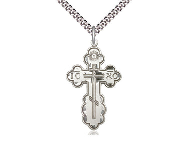 Sterling silver St. Olga cross necklace, 1 3/8 x 7/8 inch pendant with 24 inch chain, handcrafted by Bliss USA
