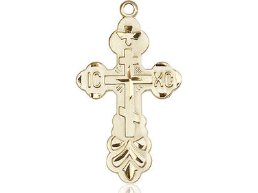 14kt Solid Gold Large Catholic Cross Medal 1 3/8 x 3/4 inches handcrafted in USA by Bliss Manufacturing