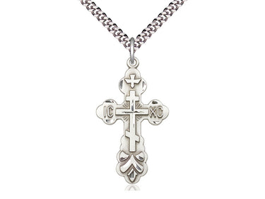 Sterling Silver Large Catholic Cross Necklace 1 3/8 x 3/4 inches with 24 inch chain handcrafted by Bliss USA