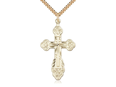 14kt Gold Filled Extra Large Cross Necklace 1 7/8 x 1 inches on 24 inch curb chain by Bliss Manufacturing