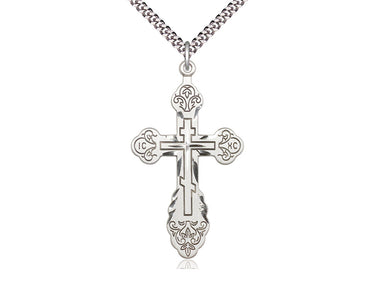 Sterling Silver Extra Large Cross Necklace 1 7/8 inch by 1 inch pendant on 24 inch chain handcrafted by Bliss