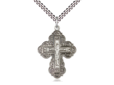 Large Sterling Silver Irene Cross Necklace with 1.25x0.875 inch pendant on 24 inch chain by Bliss