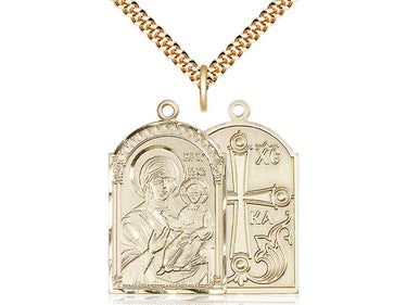 14kt gold filled Mother of God Catholic medal necklace with 1 1/8 inch pendant on 24 inch chain by Bliss