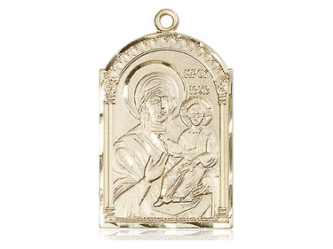 14kt solid gold Mother of God Catholic medal pendant 1-1/8 x 5/8 inch handcrafted by Bliss