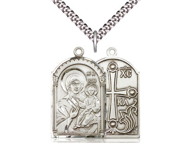 Sterling Silver Mother of God Pendant Necklace 1-1/8 x 5/8 inches with 24 inch chain by Bliss Manufacturing
