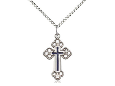 Sterling Silver Russian Orthodox Cross Necklace 0.875 x 0.5 inches with 18 inch chain by Bliss Manufacturing