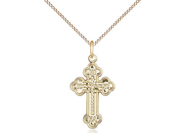 14kt Gold Filled Russian Orthodox Cross Necklace 7/8 x 1/2 inch with 18 inch chain by Bliss Manufacturing USA