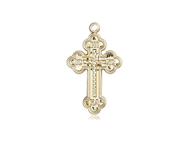 14kt Solid Gold Russian Orthodox Cross Pendant 7/8 x 1/2 inch handcrafted in USA by Bliss Manufacturing